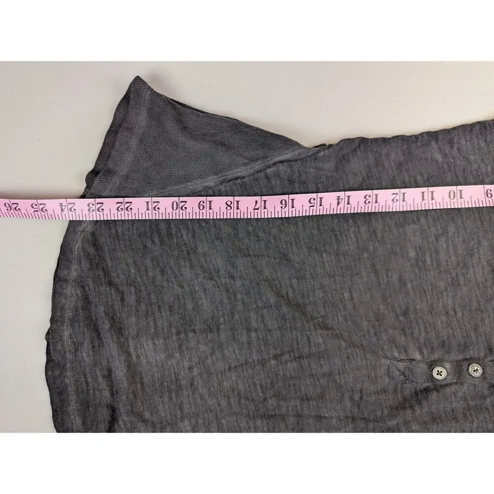 Free People Ribbon and Lace Henley Shirt Washed Black Grunge Boho Womens Large